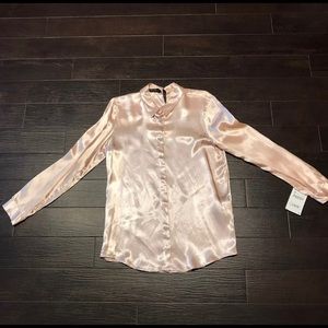 Zara baby pink soft velvet blouse